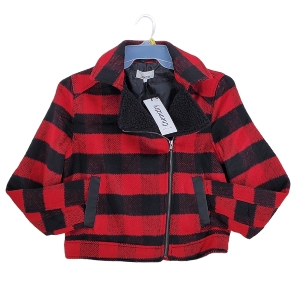 Love Chemiztry Coat Buffalo Plaid Red Black Moto Flannel Fleece Jacket Lined S L - Picture 2 of 12